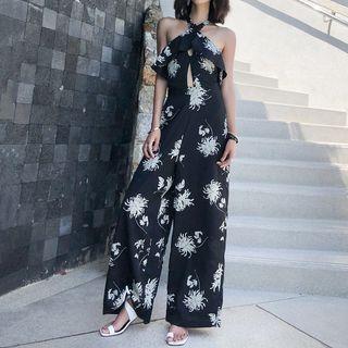 Flower Print Halter Jumpsuit