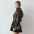 Mandarin-collar Ruffle-cuff Patterned Blouse