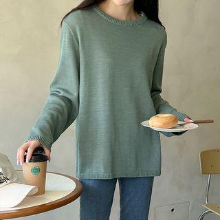 Plus Size Plain Round-neck Knit Top