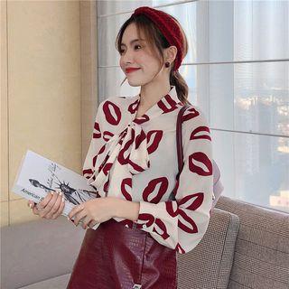 Long-sleeve Lip Print Blouse