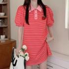 Short-sleeve Embroidered Striped Polo Shirt Dress