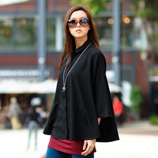 Button-front Cape Top Black - One Size