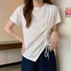 Short-sleeve Round-neck Drawstring T-shirt