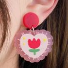 Flower Drop Earring 1 Pair - Eq-15 - Pink - One Size