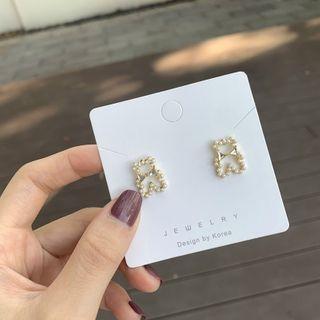 Bear Faux Pearl Earring 1 Pair - Gold & White - One Size