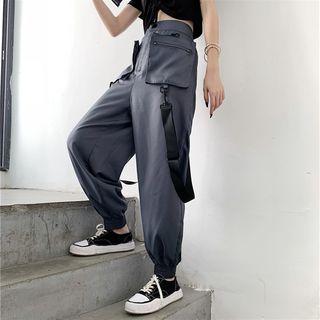 Gather-cuff Belted Front-pocket Harem Pants