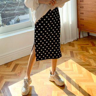 Slit-side Midi Dotted Skirt