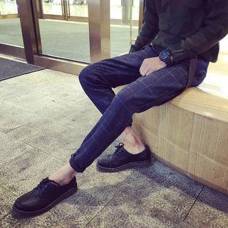 Cotton Blend Check Pants With Suspenders