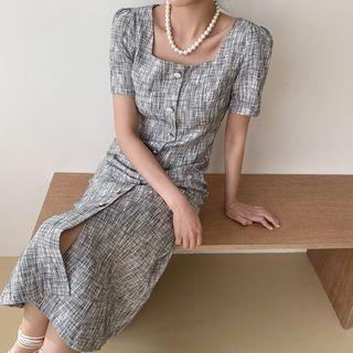 Square-neck Tweed Long Mermaid Dress
