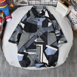 Color-block Button-up Oversize Shirt