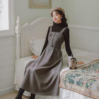 Buckled Button Accent Sleeveless Dress