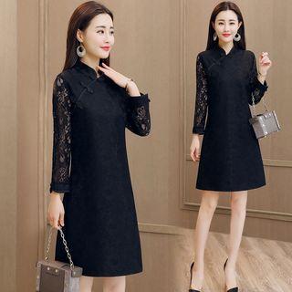 3/4-sleeve Lace A-line Mini Party Dress