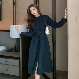 Long Sleeve Stand Collar Plain Shirtdress