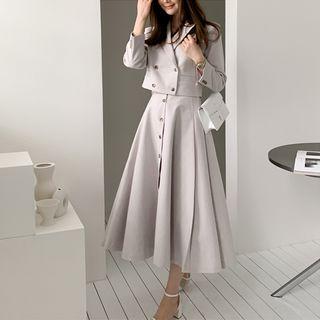 Set: Crop Blazer + Midi A-line Skirt