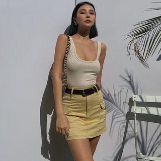 High-waist Denim Cargo Skort