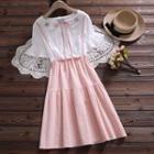 Star Embroidered Bow-neck Mock Two-piece Short-sleeve Dress
