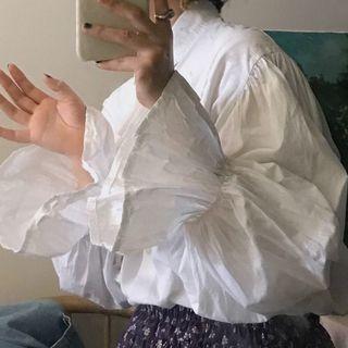 Long-sleeve Ruffled Shirt White - One Size