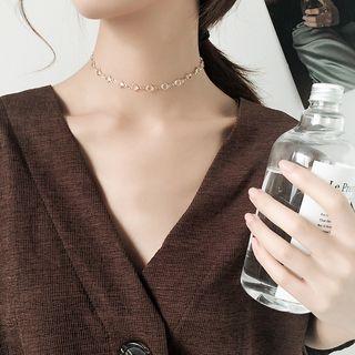 Glass Bead Choker Necklace - Golden - One Size