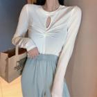 Long-sleeve Crinkled Cutout T-shirt