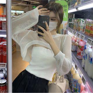Pointelle Knit Cropped Sweater / Single-strap Halter Top