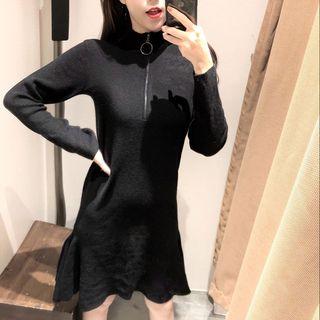 Zipped A-line Knit Dress