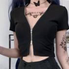 Short-sleeve Zip Up Crop T-shirt
