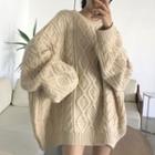 Crewneck Cable-knit Sweater Almond - One Size