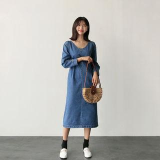 V-neck Denim A-line Dress