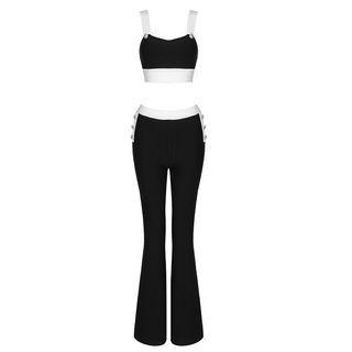 Set: Two-tone Crop Camisole Top + Bootcut Pants