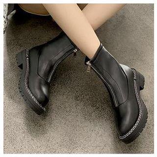 Stitched Trim Zip Low Heel Short Boots
