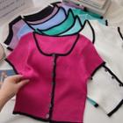 Short-sleeve Two-tone Knit Cardigan