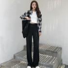 Long-sleeve Checker Shirt / Wide-leg Dress Pants