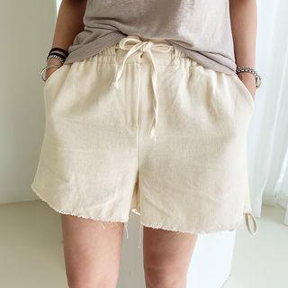 Drawcord Frayed Cotton Shorts