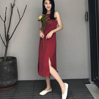 Side Slit Spaghetti Strap Midi Dress