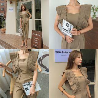 Pleat-trim Sleeveless Jumpsuit