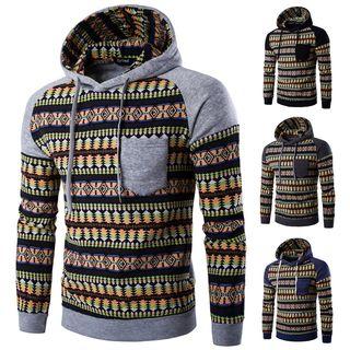 Patterned Panel Long-sleeve Hoodie