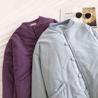 Plain Crewneck Single-breasted Fleece Coat