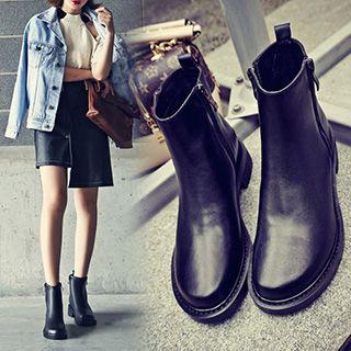 Chunky Heel Side Zip Ankle Boots