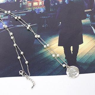 Coin-pendant Faux-pearl Chain Necklace