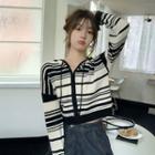 Striped Hooded Zip-up Cropped Cardigan