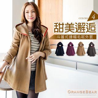 A-line Hooded Cape Woolen Coat