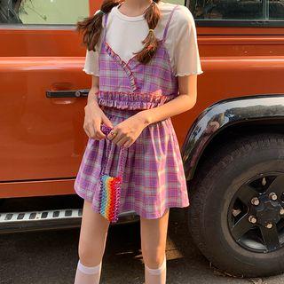 Plaid Camisole / Plaid Wide Leg Shorts / Short-sleeve Top / Long-sleeve Top / Set