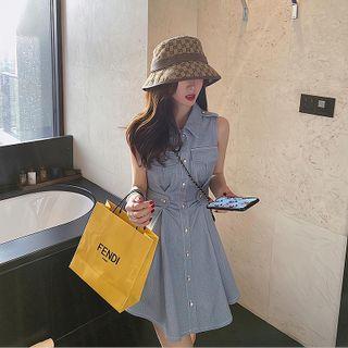 Sleeveless Denim Mini Shirt Dress