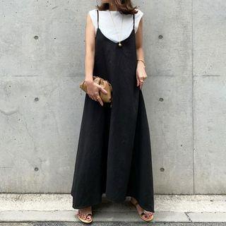 Set: Sleeveless Top + Strappy Midi A-line Dress Set Of 2 - Top - Black - One Size / Dress - Black - One Size