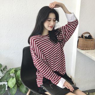 Long-sleeve Panel Cuff Striped Top