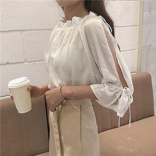 Frilled Off-shoulder Bell-sleeve Blouse