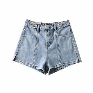Side-slit Denim Hot Pants