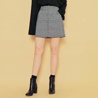 Band-waist Glen-plaid Skirt