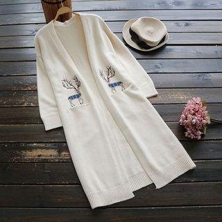 Deer Embroidered Open-front Cardigan