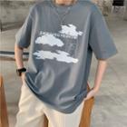 Short-sleeve Lettering Cloud Print T-shirt